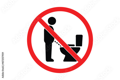 Sign Prohibiting Public Urination Stands Out Against a White Background Offering a Clear and Direct Message Concerning Restroom Etiquette