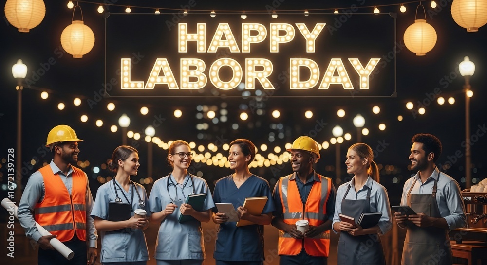 © Taufid Hidayat - happy labor day celebration diverse essential workers