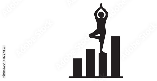 Yoga Silhouette on Growth Chart Symbolizing Personal and Professional Development and Success in Balancing Life and Career