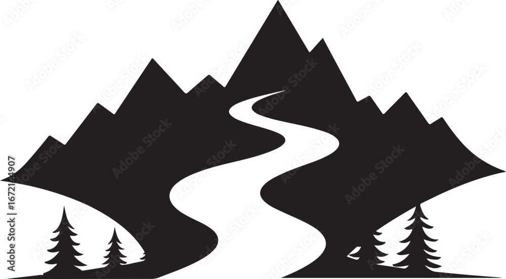 Fototapeta premium River Valley Mountain Silhouettes