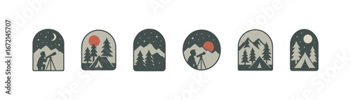 Night camping silhouettes: stargazing and mountain landscapes