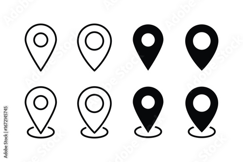 Map pin icon set. Location pin icon vector. Navigation, map, GPS vector icons. Location symbol vector illustration
