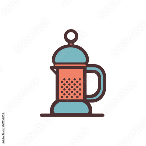 A colorful French press coffee maker on a clean surface, ideal for brewing fresh coffee