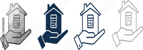 Real estate finance icon, house with calculator vector, mortgage planning graphic, home budgeting symbol, property investment silhouette, financial concept design