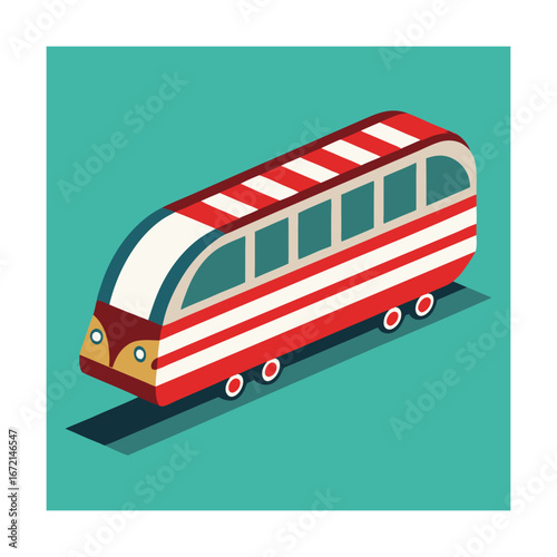 Classic red and white striped passenger train transportation