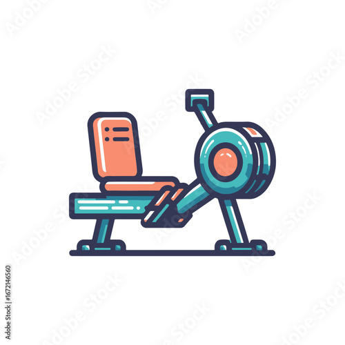 A colorful rowing machine in a fitness studio with a bright and inviting atmosphere