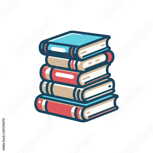 A colorful stack of books with varying sizes and colors, set against a plain background, ideal for educational themes