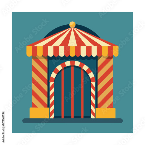 Flat Illustration of a Striped Circus Tent Entrance