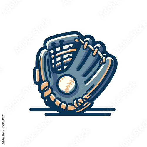 A detailed illustration of a baseball glove with a ball inside, showcasing sports equipment