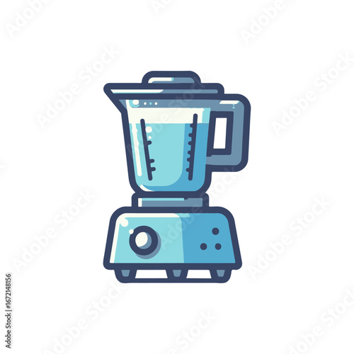 A sleek blue kitchen blender with a clear pitcher, set against a minimalistic background