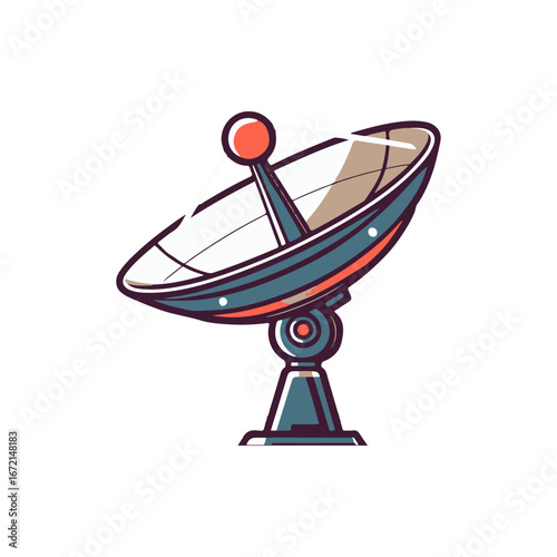 A colorful satellite dish positioned on a sturdy base, capturing signals in a clear sky