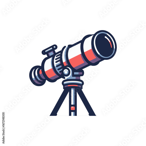 A colorful telescope positioned on a tripod, ready for stargazing under a clear sky