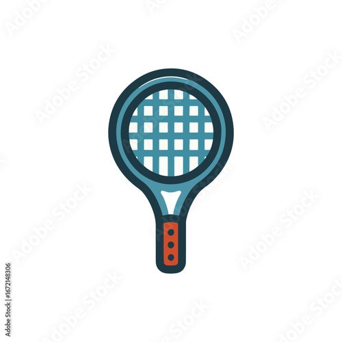 A colorful tennis racket with a grid pattern, isolated on a white background, ideal for sports illustrations