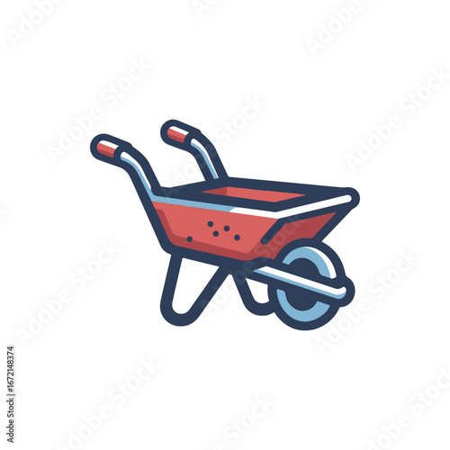 A colorful wheelbarrow sits ready for gardening tasks in a vibrant outdoor setting