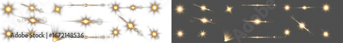 Vector lens flare light effects set. Isolated glowing star bursts, shiny flash and transparent light rays with sparkle glare. Realistic sun flare illumination for backgrounds, design, abstract effects