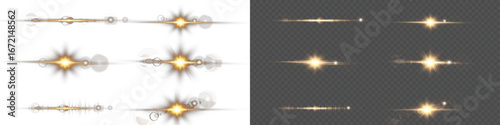 Realistic lens flare vector effects. Star light glow, shiny spark bursts, transparent flash rays and isolated sun beams for digital overlays, abstract backgrounds, photo edits and design projects.
