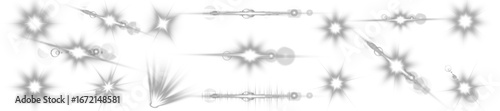 Bright lens flare vector collection. Transparent glow effects, star flashes, shiny rays and glowing light spots for photo overlays, digital design, nature sunshine, sky illumination, and decoration.