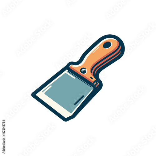 A detailed illustration of a paint scraper with a wooden handle, ideal for DIY projects