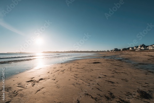 Wallpaper Mural Sunny beach scene at sunrise.  Tranquil coastal view Torontodigital.ca