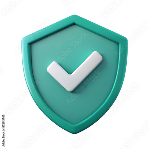 3D Render Of Green Security Shield With White Checkmark Icon, Protection, Safety, Approved, Secure