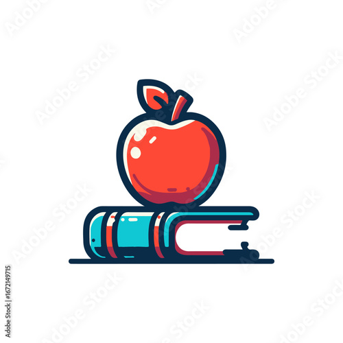 A vibrant red apple resting atop a stack of colorful books, symbolizing education and knowledge