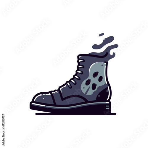 A stylized black boot with ghostly elements, set against a minimalist background, suggesting a supernatural theme