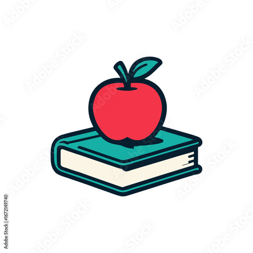A vibrant red apple resting atop an open book, symbolizing knowledge and education