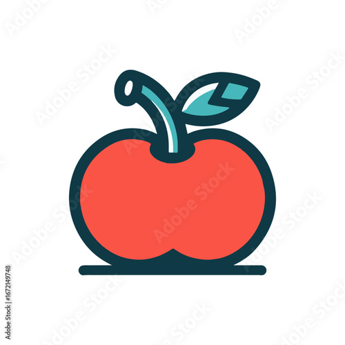A vibrant red apple with a green leaf sits on a white background, symbolizing freshness and health