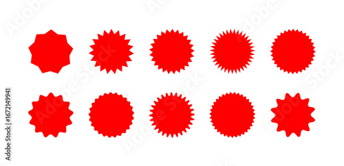 Starburst sticker set. Collection of sunburst badges, deal tags, price tag or quality seal with wavy edge. Flat design vector elemens.