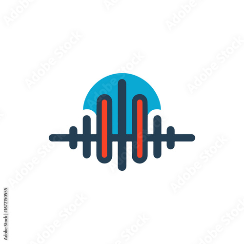 Abstract graphic representation of sound waves with a sunset backdrop, ideal for music-related content