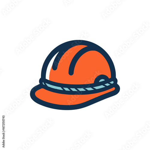 Bright orange construction helmet with a blue strap, symbolizing safety in a construction zone