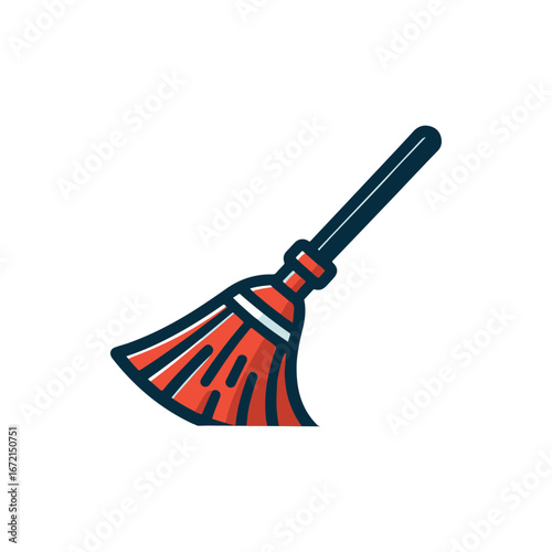 A vibrant red broom resting on a clean surface, symbolizing cleanliness and tidiness