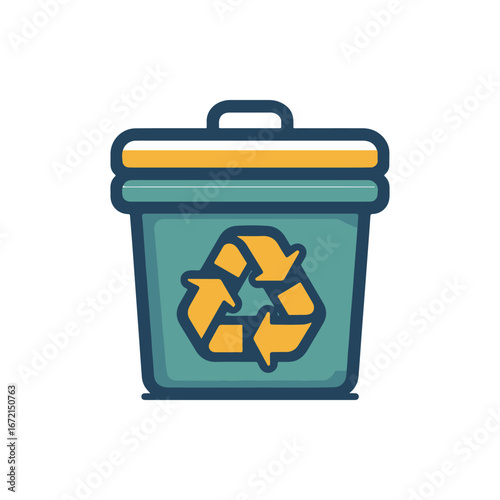 A vibrant recycling bin with a yellow lid, symbolizing eco-friendliness in an urban setting