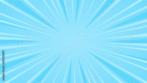 Dynamic burst blue background. Exploding sunburst vector background. 16:9 dimensions size ratio.