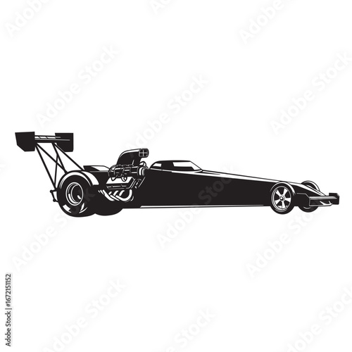 black and white silhouette of a drag racing vector on a white background
