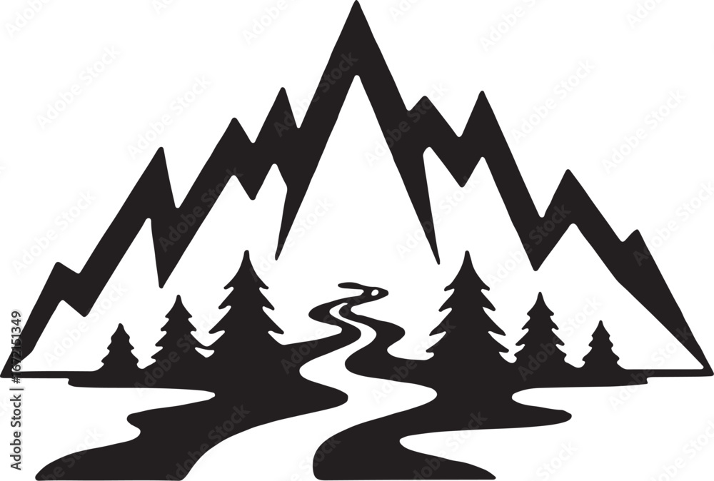 Obraz premium River Valley Mountain Silhouettes