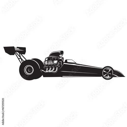 black and white silhouette of a drag racing vector on a white background