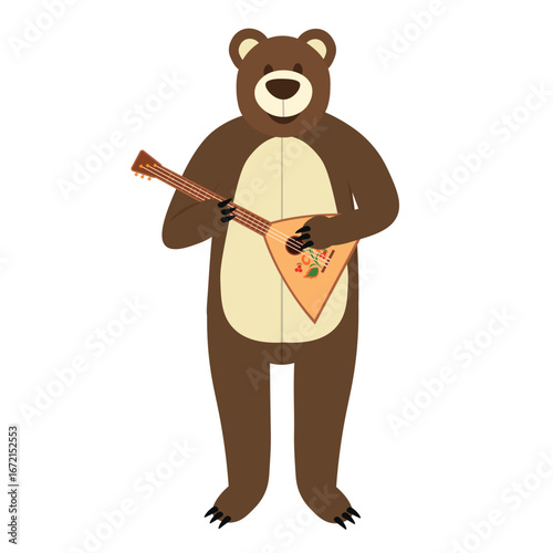 A bear plays the balalaika. Bear plays balalaika. Russian costume.
