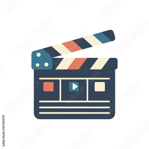Colorful film clapperboard on a white background, symbolizing the start of a movie scene