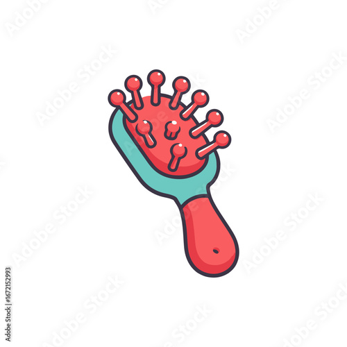 Colorful hairbrush with rounded bristles on a white background, perfect for beauty and grooming themes