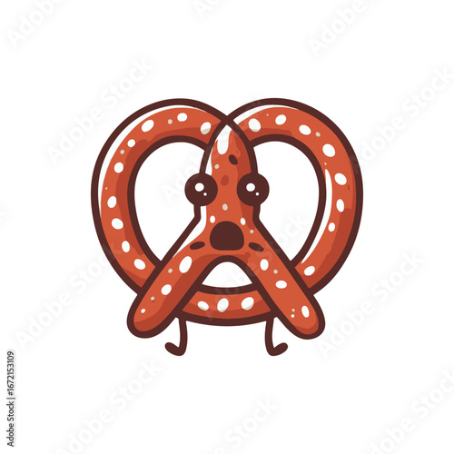 Cartoonish pretzel character with a surprised expression, set against a plain background