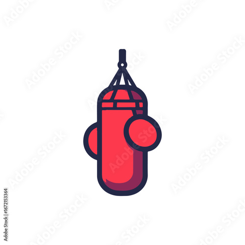 Colorful illustration of a hanging punching bag in a gym setting, emphasizing fitness and training