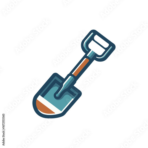 Colorful illustration of a shovel on a white background, ideal for gardening and construction themes