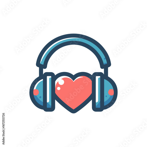 Colorful illustration of headphones with a heart design, symbolizing love for music and sound