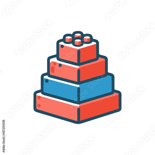 Colorful stacked building blocks arranged in a pyramid shape on a white background