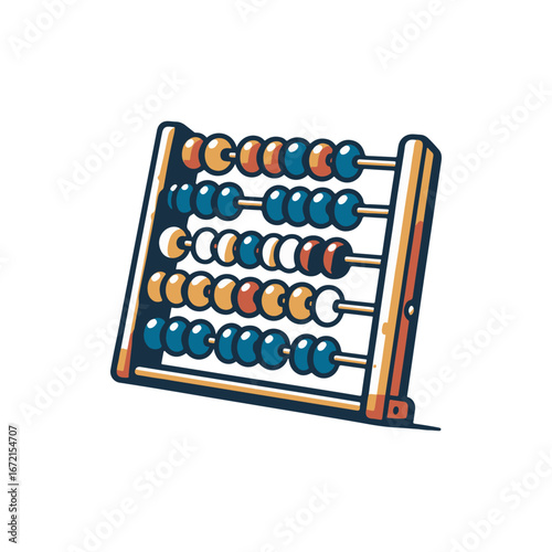 Colorful wooden abacus with beads in various colors, set against a clean white background