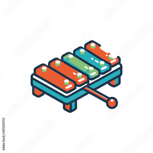 Colorful xylophone instrument with vibrant bars, set against a minimalistic white background