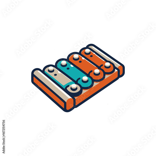 Colorful xylophone with vibrant bars arranged in a playful layout, ideal for children's music education