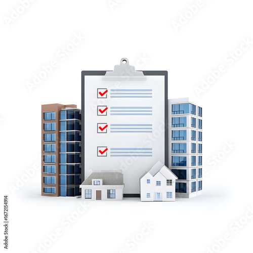 3d isometric real estate business concept with urban house architecture and city street illustration