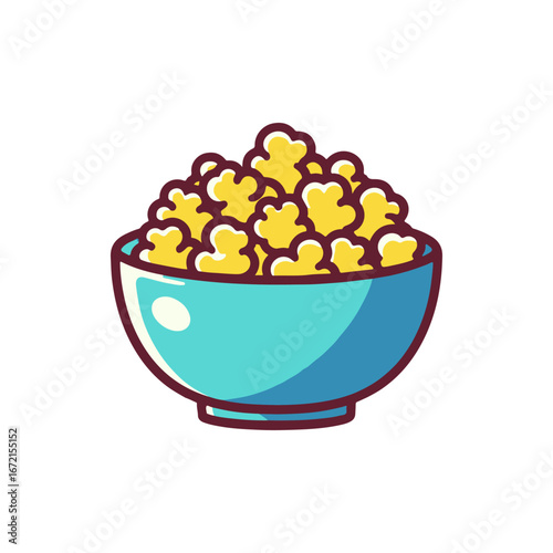 Colorful bowl filled with popcorn, set against a vibrant backdrop, perfect for snack time